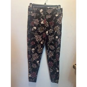 TORRID Womens Size L Black Skull Roses Ankle Crop Leggings Athletic Workout Gym